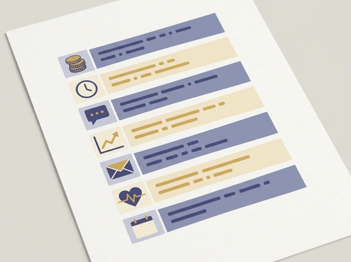 Schematische illustratie van een checklist met signalen van problematisch gokgedrag, geordend op terugkerende patronen rond inzetten, leningen, tijdsbesef en emotioneel gokken